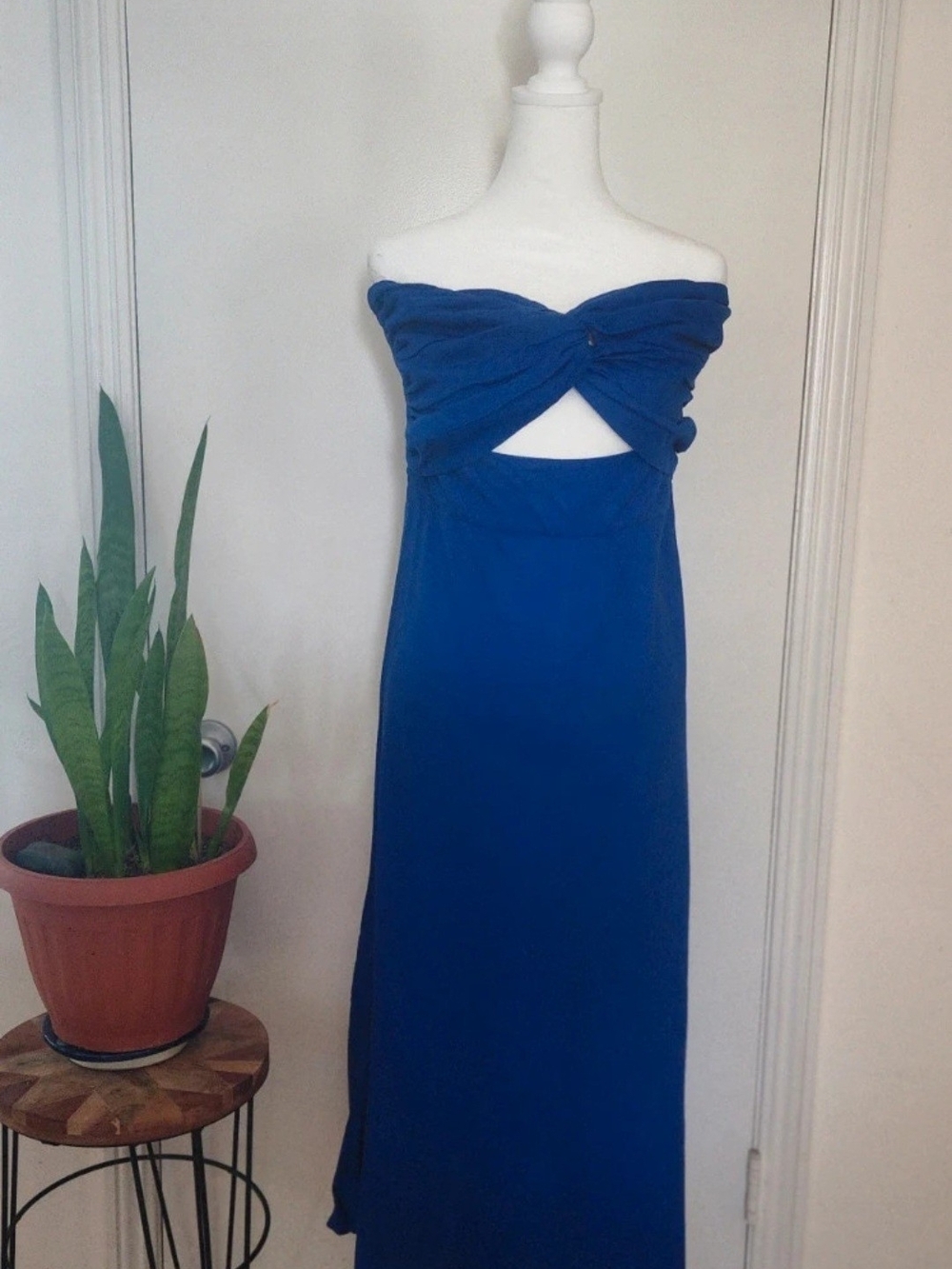 Off-Shoulder Royal Blue Maxi Dress with Front Cutout - Trixxi